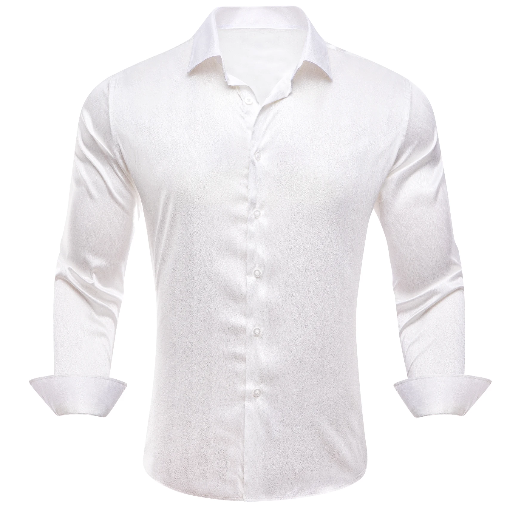 

Luxury Shirts for Men Long Sleeve Silk Satin White Solid Plain Slim Fit Male Blouses Casual Formal Tops Breathable Barry Wang