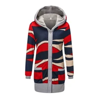Women Cardigan Striped Print Long Sleeve Sweater Coat Buttons Closure Hooded Plush Lining Sweater Outerwear For Autumn Winter 1