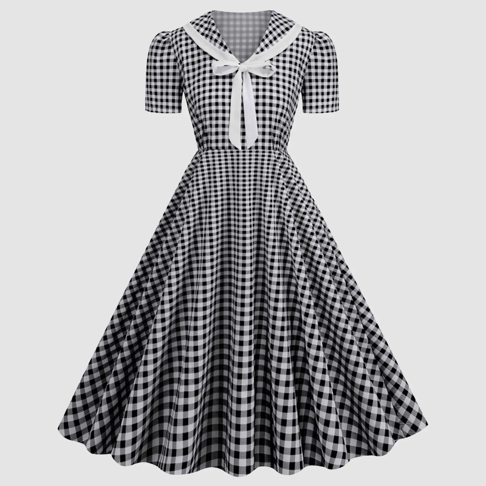 Abito Vintage Anni '50 Donna - Stile Rockabilly, A Pois, Scollo A O, Vita A-Line, Lunghezza Al Ginocchio, Maniche Lunghe, Per Feste E Cocktail