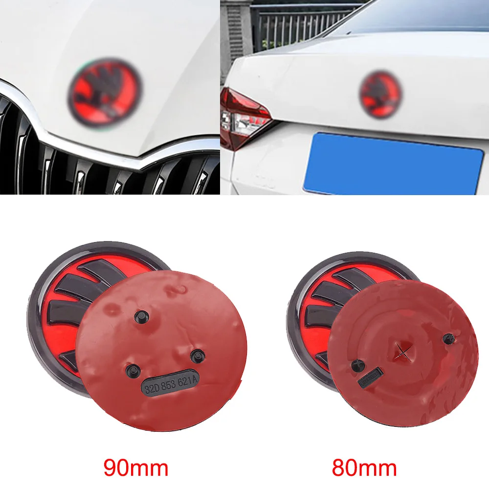 90/80Mm Black And Red Arrow Logo Bonnet Trunk Emblem Badge Adatto Per Skoda Superb Octavia Fabia Enyaq