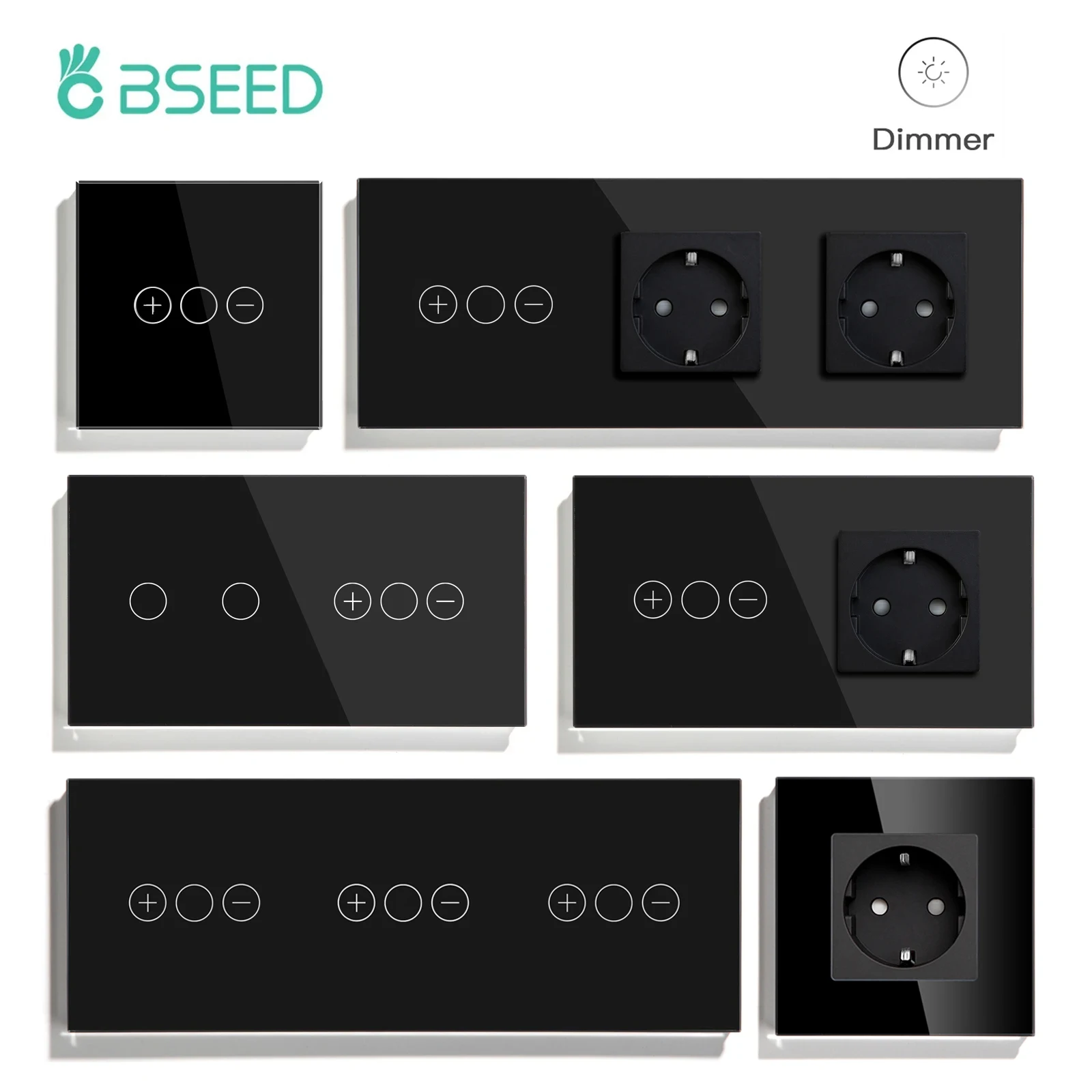 BSEED Touch Dimmer Switches 1gang1way สวิทช์ไฟผนัง LED Dimmer Plus EU Wall socket USB EU มาตรฐาน Blue Backlight 10A 1