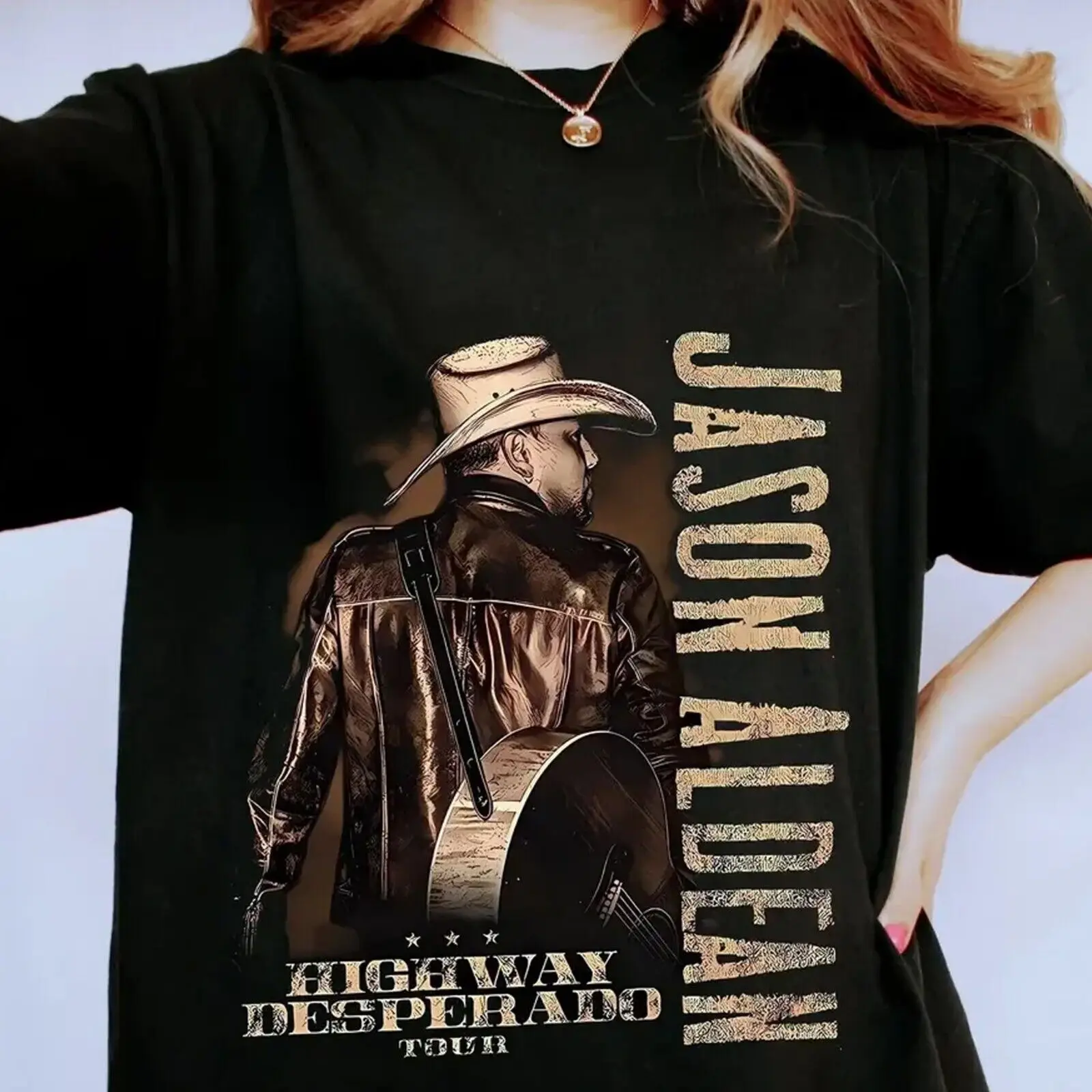Hot Jason Aldean Highway Desperado Tour T-Shirt Regalo Per Fan Shirt 1 Cm1501 Maniche Lunghe O Corte