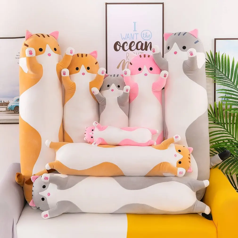 2024 New 50cm Cute Soft Long Cat Boyfriend Plush Toys Stuffed Pause Office Nap Sleep Pillow Cushion Gift Doll Toy for Boys Girls