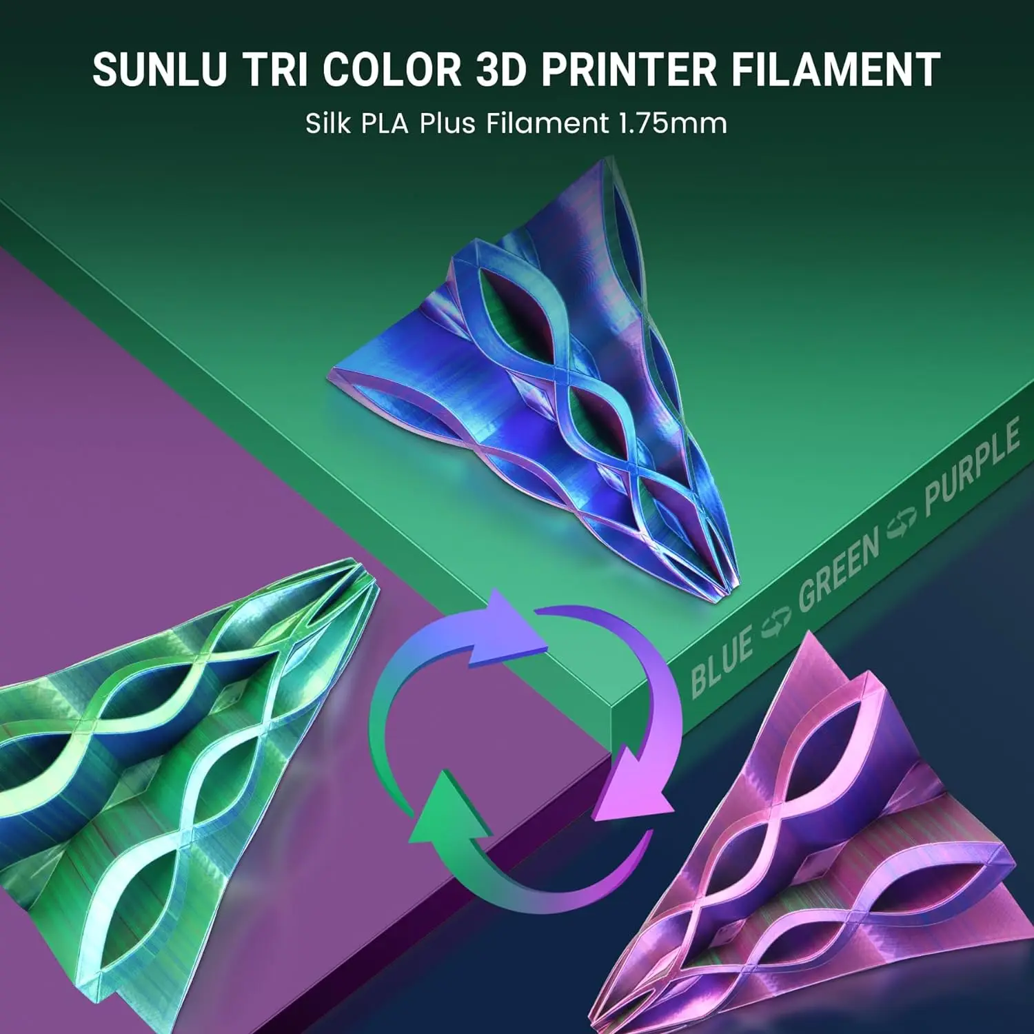 SUNLU Silk Pla Plus 3D Printer Filament 1.75mm ±0.02MM Pla+ Rabinbow Dual/Triple Colors Filaments 1kg/roll 3D Prting Materials