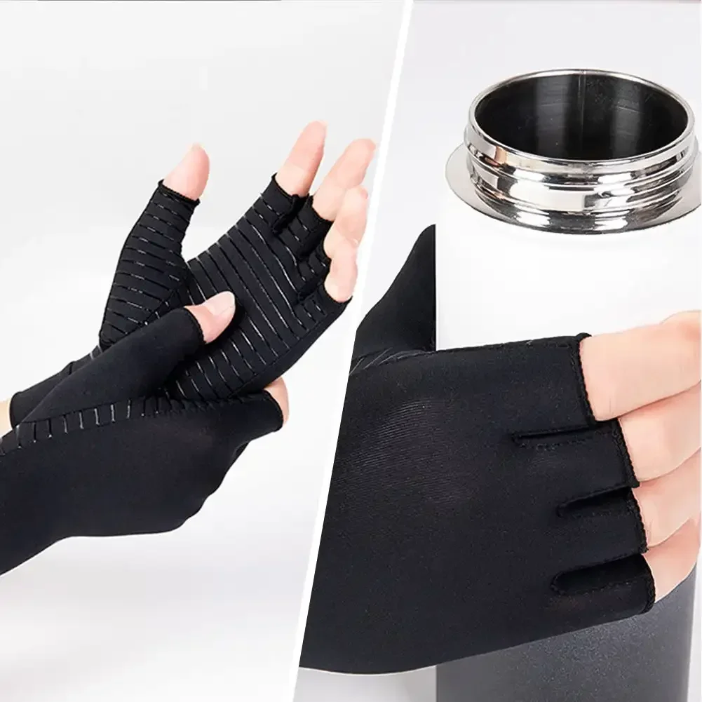 Copper Fiber Half-finger Pressure Gloves Ammonia Knitted Anti-slip Outdoor Rehabilitation Training Copper Ion