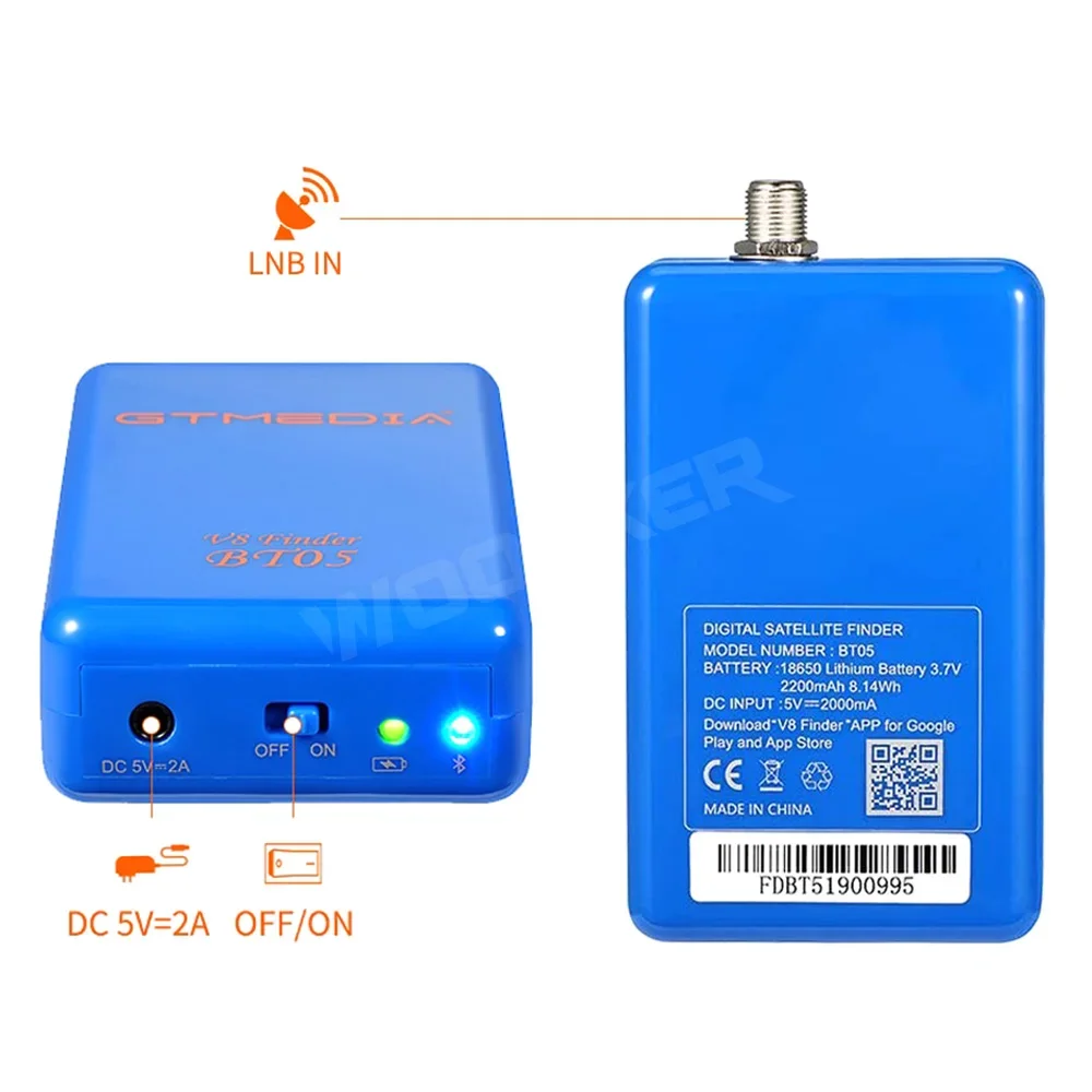 Satellite Finder V8 Sat Finder BT05 DVB S2 for I0S/Android System 1080P with Bluetooth Built-in Battery TV Tuner