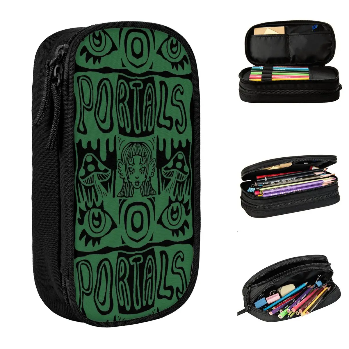 

Пеналы с зелеными грибами для путешествий, милые сумки для ручек млани и Мартинеза, Детские вместительные офисные пеналы на молнии