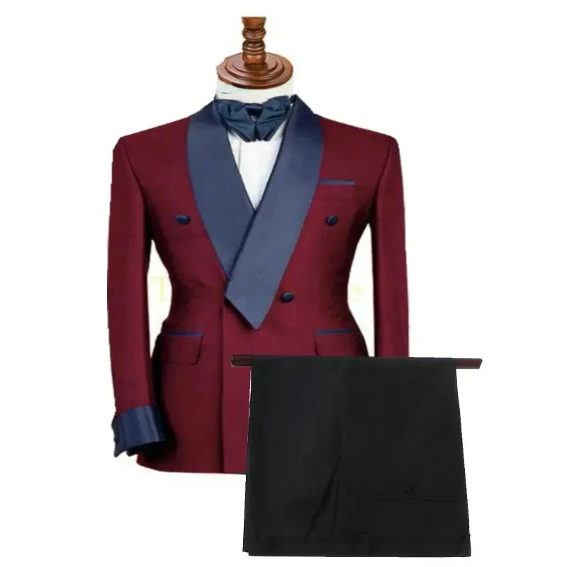 Men's suits Slim Fit Formal Suits Double Breasted with Pants Navy Blue Shawl Lapel Custom Made Wedding Suits