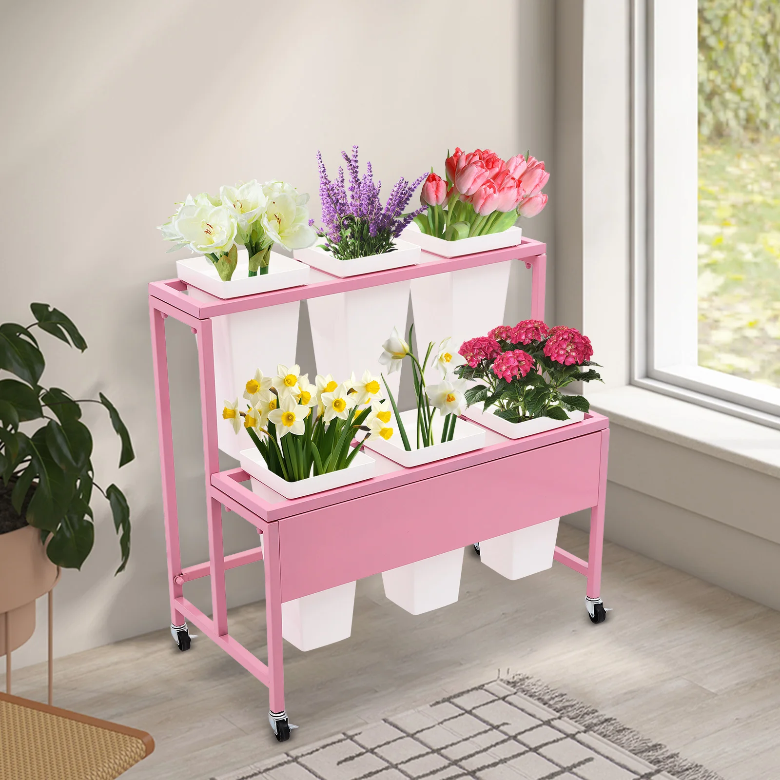 thumbnail image 2 of Flower Display Stand With 12 Pcs Flower Buckets 3 Tier Metal Plant 2 of 9