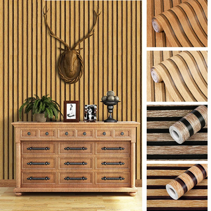 วอลเปเปอร์ตกแต่งผนังแบบมีกาวในตัว ลายไม้ ขนาด 45 ซม. สติ๊กเกอร์ติดผนังสำหรับห้องนั่งเล่น ห้องครัว ห้องนอน วอลเปเปอร์ตกแต่งบ้าน 1