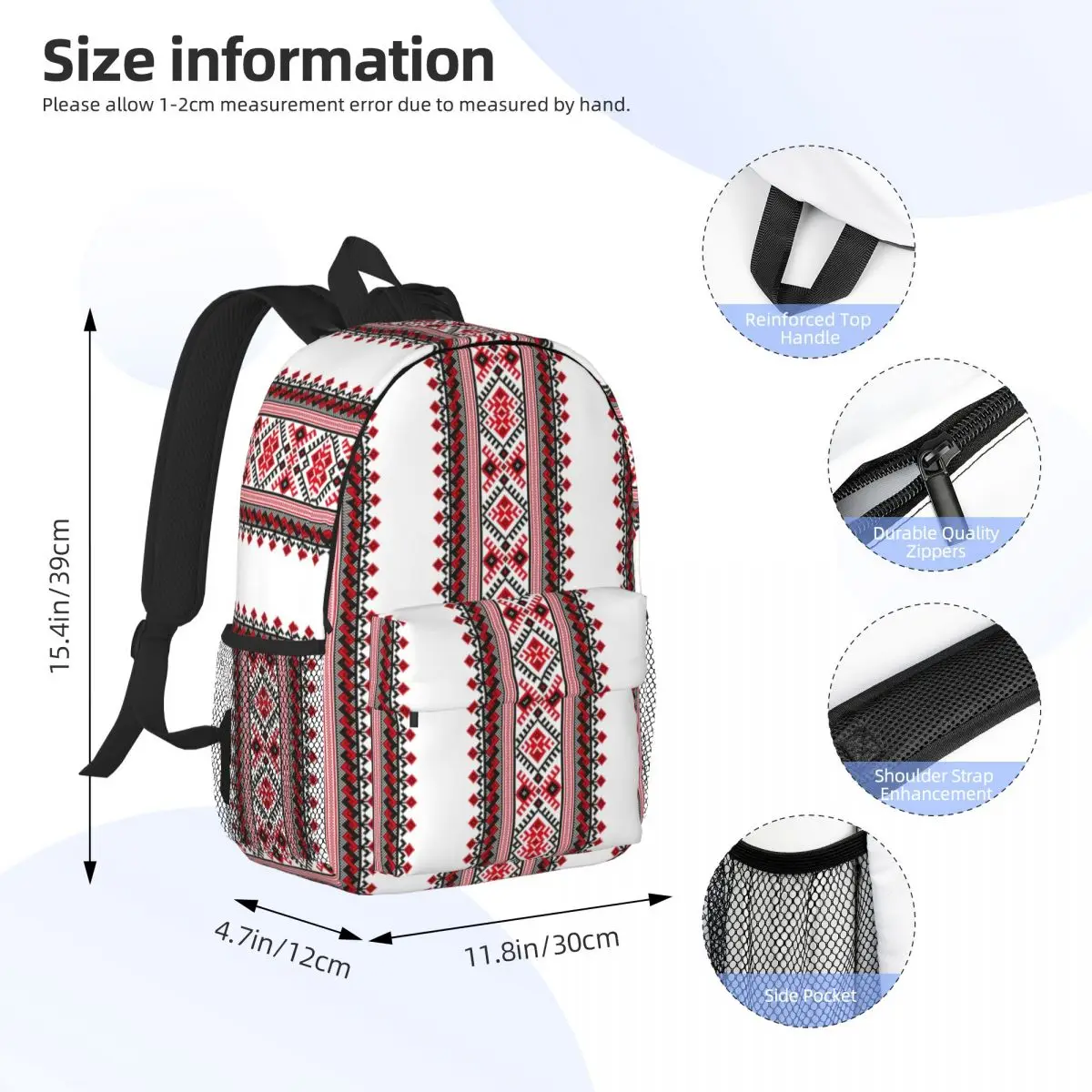 Ukraine Vyshyvanka Embroidery Backpacks for Boys Girls Bohemian Geometric School College Travel Bags Bookbag Fits 15 Inch Laptop