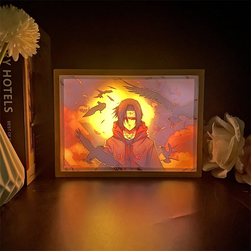 

3D Anime Figure Sunshine Night Light Art Painting Design 3 Colors Wood Photo Frame Light Bedroom Decoration Atmosphere Desk Lamp