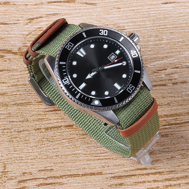 Nylon Genuine Leather Strap Replacement for Outdoor Sports Watch - Green, Black, Grey
