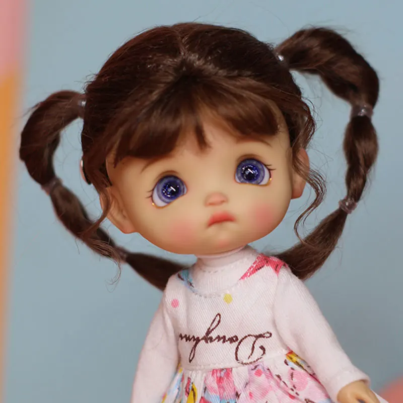 Doll Wig Bangs Ponytail Curly Soft Mohair Wig Suitable for Ob11, 1/12bjd, 1/8BJD Doll Wig Doll Accessories 4
