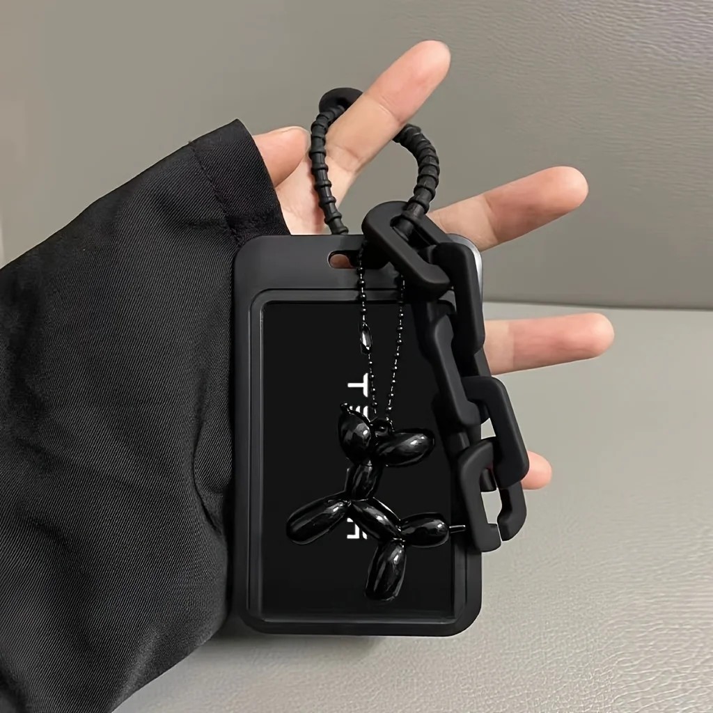 Ausweishalter-Schlüsselanhänger mit Ballon-Hund, robuster Zugangskartenhalter aus schwarzem Kunststoff für Taschenanhänger, unverzichtbares tägliches Accessoire