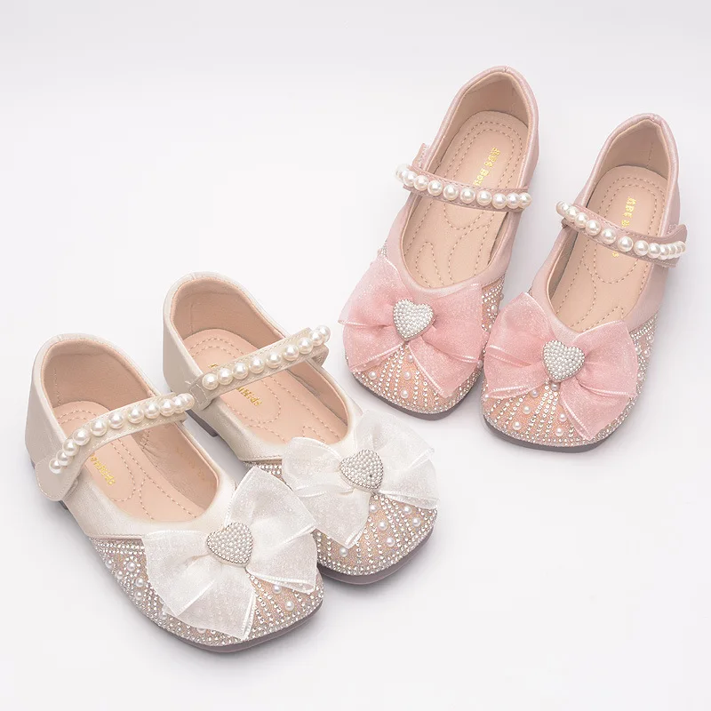Four Seasons 1-12 years old girls dress shoes Beauty Pointed Toe Teen Girl Leather Shoes Bling Princess Wedding Shoes 3