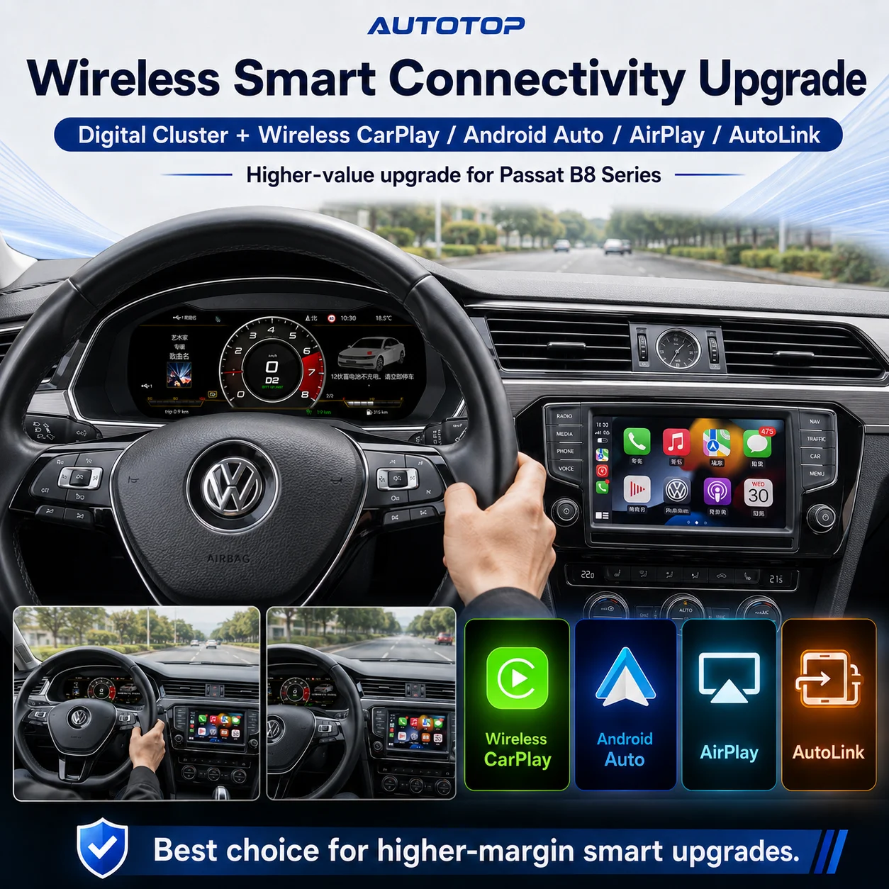 Panel de Instrumentos Digital Linux AUTOTOP de 12.3 Pulgadas para Volkswagen VW Passat B8/Magotan B8/CC/Arteon/Passat Variant 2015-2023, Actualización de Tablero LCD Virtual Cockpit, Compatible con CarPlay Inalámbrico, Android Auto, AirPlay, AutoLink, Plug & Play, Navegación GPS 4