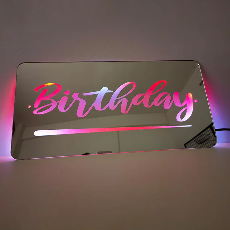 아크릴 거울 네온 조명, 생일 축하, 거울 벽 장식, 테이블 램프, 파티 선물