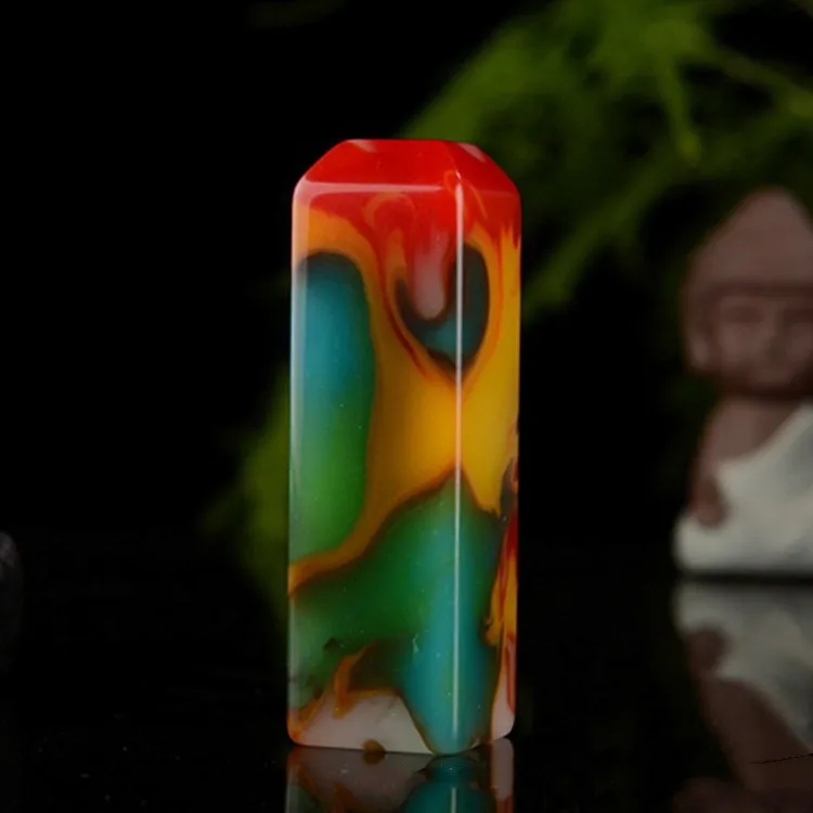 Natural Xinjiang Gobi Colorful Jade Seal Square Fashion Seal Cutting Ornament Stationery Ornament