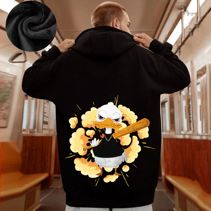 Casual Style Fashion Sweater Hooded Autumn And Winter Literary Trend New Men's Pullover Popular Print And Plush