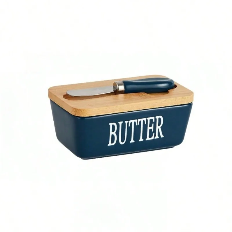 Ceramic Butter Cup with Lid and Knife Is Perfect for Cheese Yellow Oil Cans. Creative and Interesting Design Is Convenient