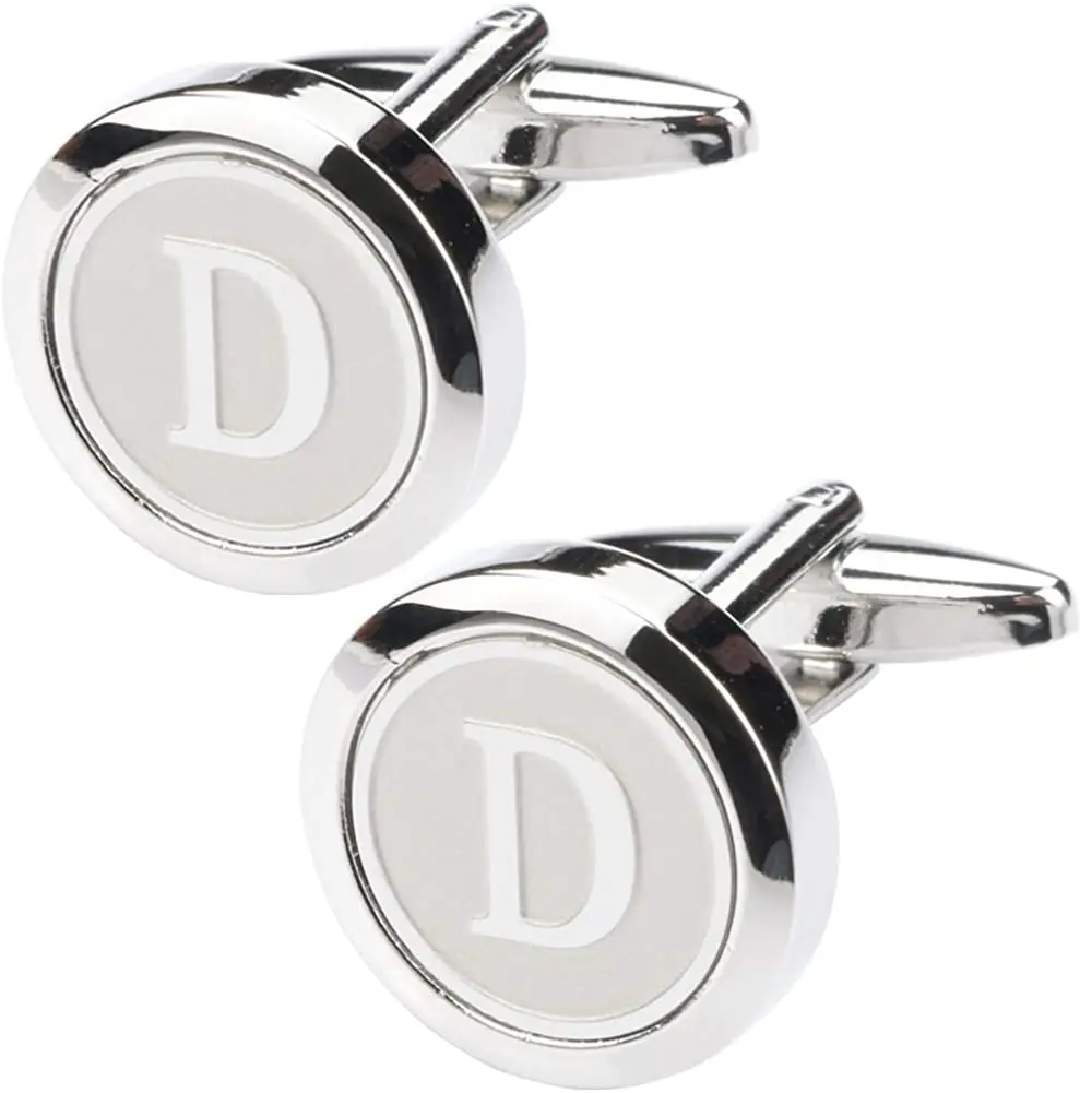 Gemelli Da Uomo Classici In Acciaio Inox Con Iniziale Incisa - 26 Lettere Dell'Alfabeto, 17 Mm, Regalo In Scatola