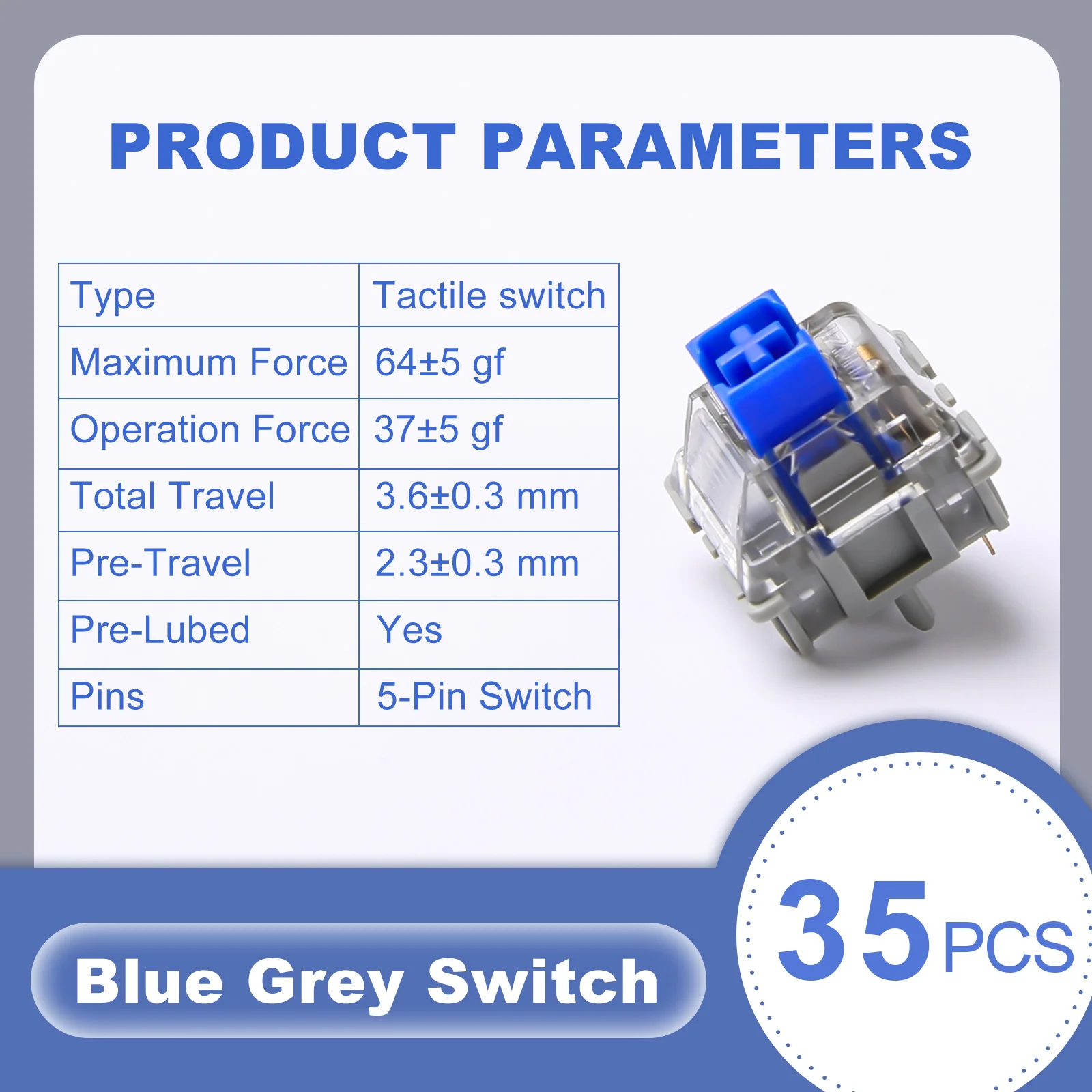 Yunzii-LED defuser、Blue、grey、5ピン、ホットスワップ可能な