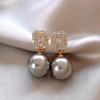 925 Silver Needle French Vintage Pearl Drop Earrings For Women Jewelry 2025 Trending New Luxury Korean Fashion Crystal Earrings