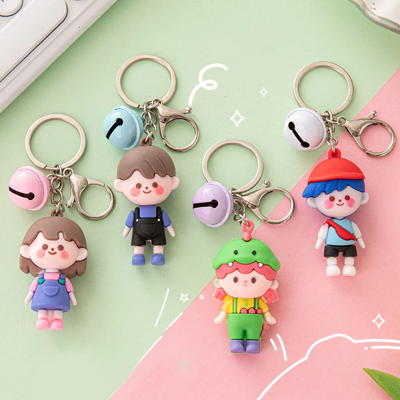 

Cartoon Cute Boys Girls Doll Simulation Food Soft Rubber Keychain With Bell Student Creative Bag Pendant Charms For Kids Gift