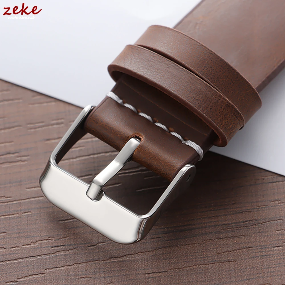 Elegant Leather Watch Strap with Metal Buckle - Universal Fit