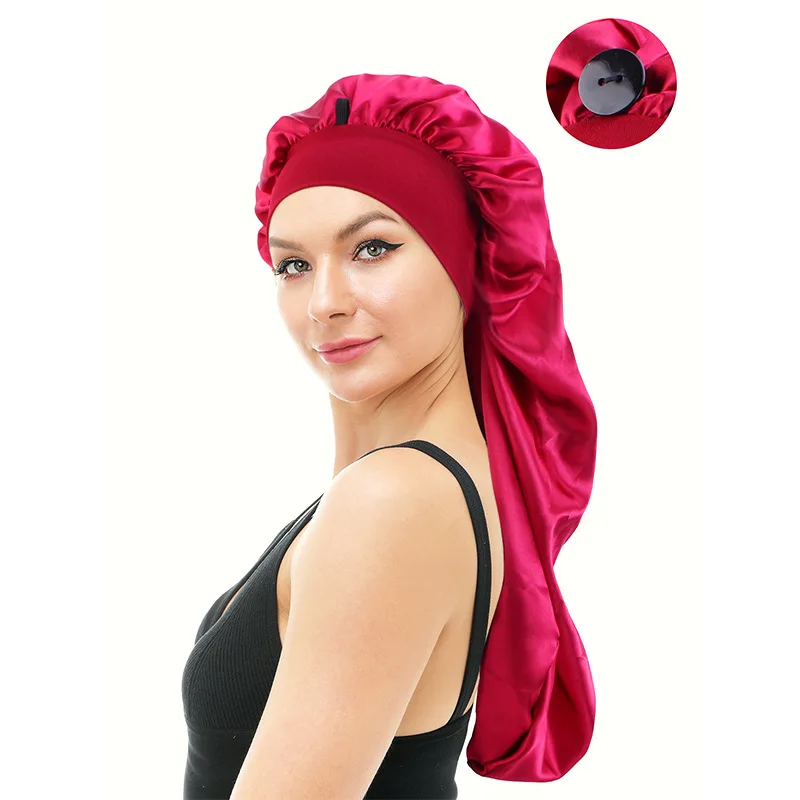 

New Women Sleep Hair Turban Cap Long Satin Bonnet Sleep Cap Night Cap Hair Care Elastic Bonnet Nightcap for Women Men chemo Caps