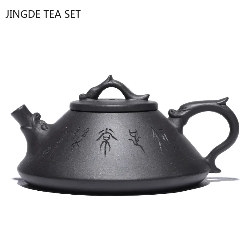 Yixing Authentic Tea Pots Purple Clay Stone Scoop Teapot Kettle Raw Ore Black Mud Handmade Teaware Chinese Tea Ceremony 180ml