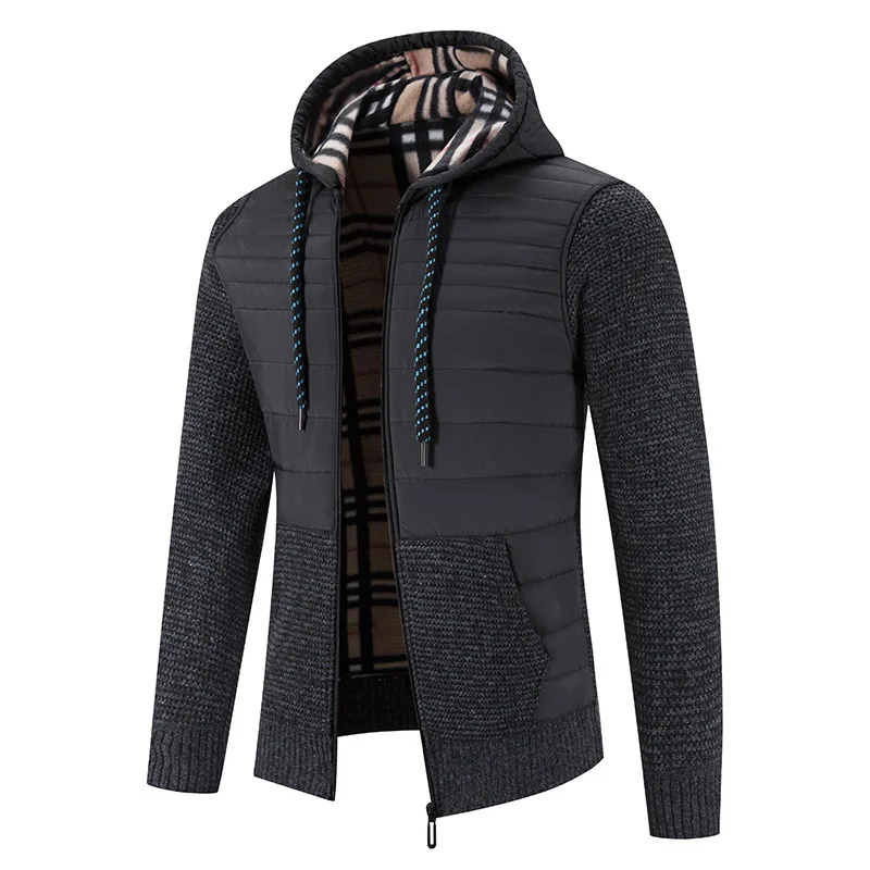 Knitted men's cardigan, Korean version, autumn and winter new hooded jacket, fashionable plush and thickened sweater