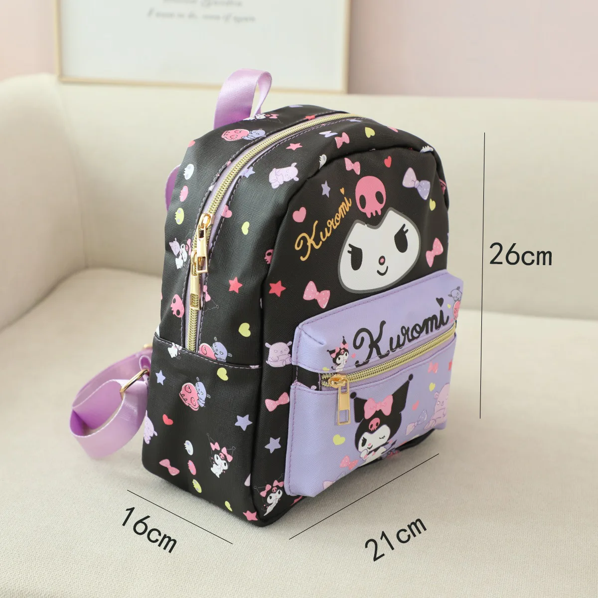 Cartoon Cute Hellos Kittys Pattern Small Backpack Casual Shopping Kuromis Cinnamorolls Leather Waterproof Zipper Backpack