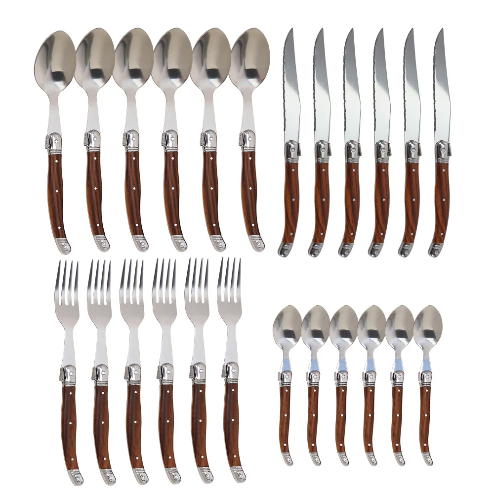 Tableware Stainless Steak Knives Set Dinnerware Set ABS Wood Grain Handle Knife Fork Spoon Flatware tableware set