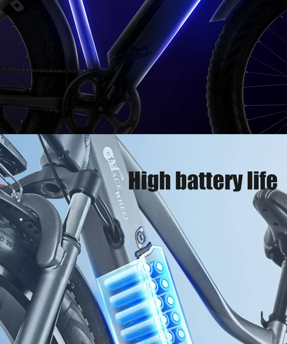 CMACEWHEEL J26 Electric Bike Adults 26 Inch Fat Tire E-Bike 48V/17Ah E Mountain Bike, Range 50-80km,7 Speed Sf6d0f3962ff54ad798f3866d56d61349l