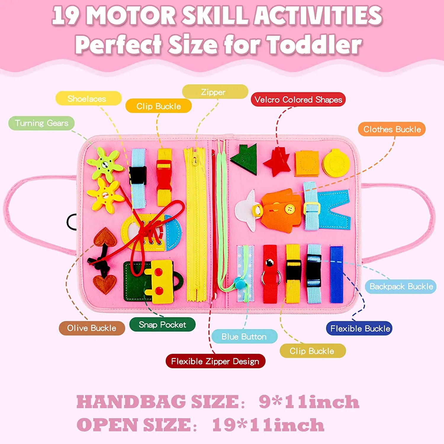 Montessori Busy Board Felt Sensory Board educational toys interactive game toy for Toddlers Educational Activity Developing Basic Dress Fine Motor Skills Travel Toys