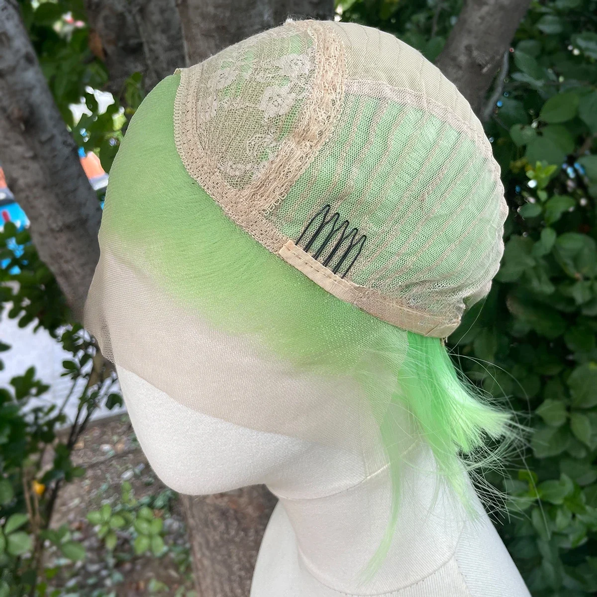 6inch Short Straight 13x4 Synthetic Lace Wigs High Density Glueless Wig For Men's Halloween Costume Light Green Wig