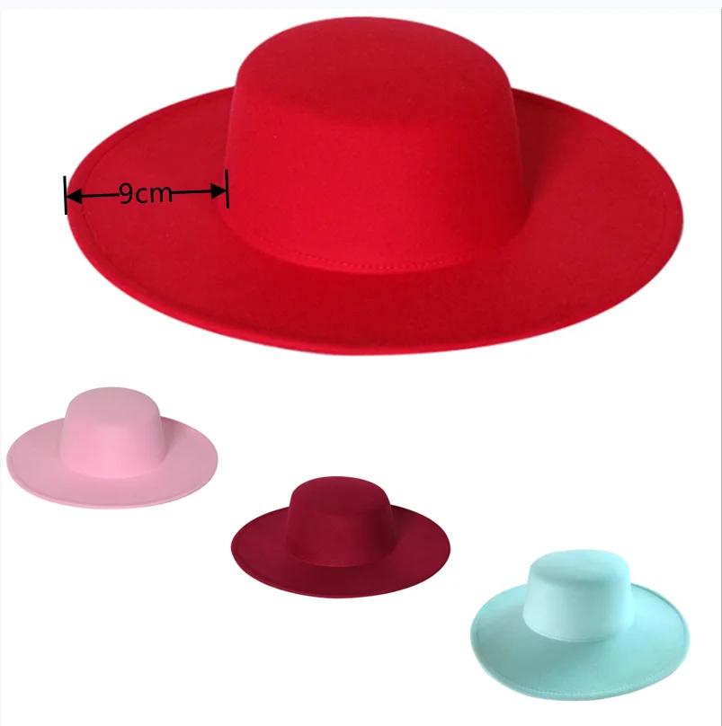 9cm brim fedoras wide brim flat top hat Panamanian women's men's jazz hat Church Hat British women's fedoras men's hat