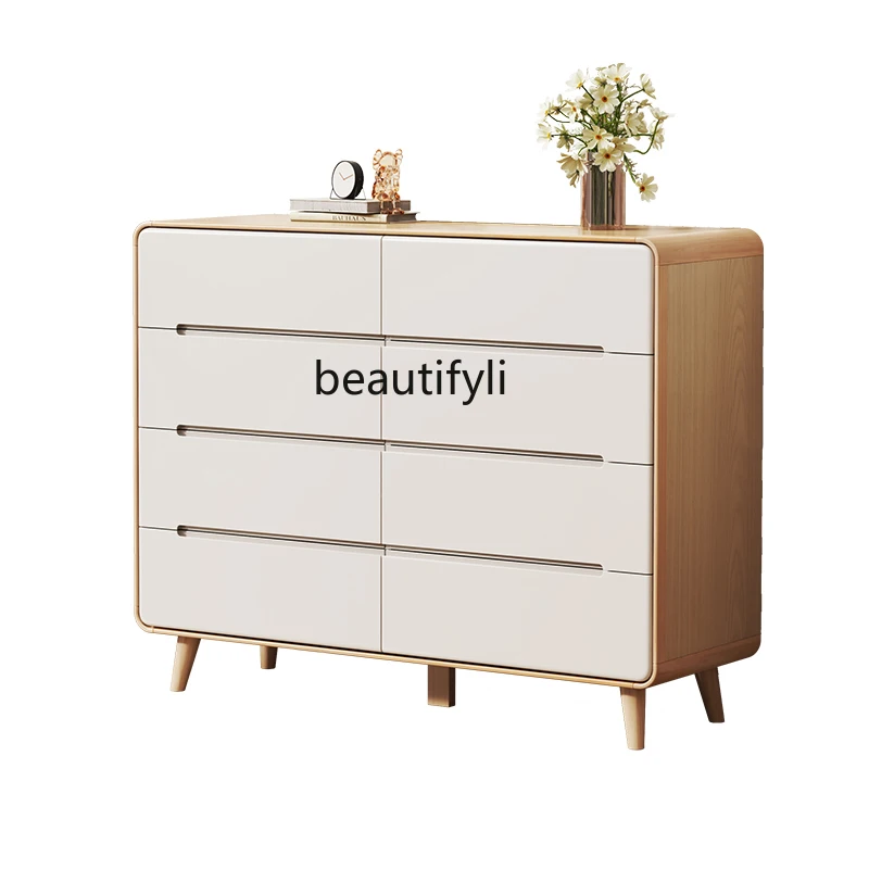 

Nordic Wood Color Five Buckets 7-Drawer Cabinet TV Bench for Bedroom Simple Drawer Bed Side Locker