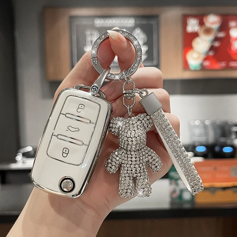 Volkswagen VW Golf Passat Polo Tiguan Beetle Caddy T5 Up Eos Skoda Octavia Seat Leon Altea Key case Key case cover Car key shell Flip key fob shell TPU Car Flip Key Case Cover Shell