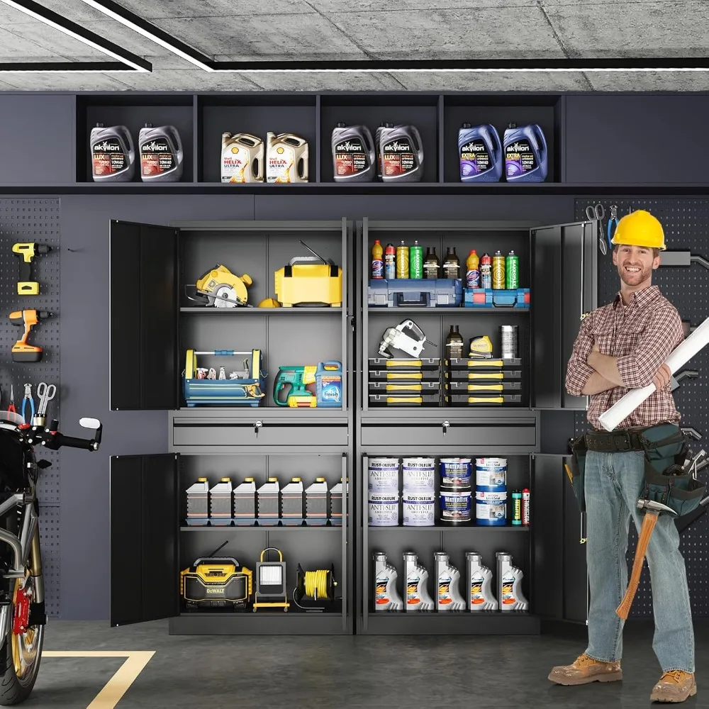 Metal Garage Storage Cabinet with Locking Doors and Adjustable Shelves, Tool Storage Cabinet with 1 Drawer - 71" 2