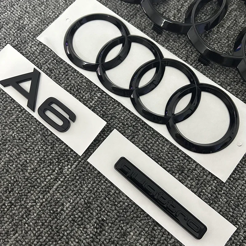 AUDI A6 2020-2023 4 링 로고 ABS 블랙 자동차 후드 프론트 보닛 그릴 뒷 트렁크 엠블럼 스티커 A6 마크 Quarrto 엠블럼