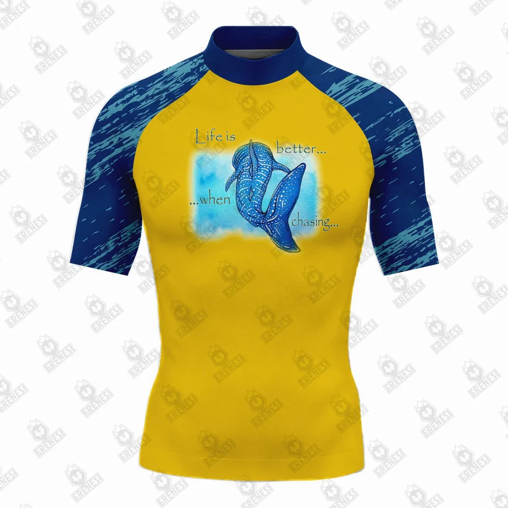 Men's Surfing Shirt Short Sleeve Tight Swimwear UV Protection Water Sports Split Beach Float suit Diving Tops Boxing T-shirt
