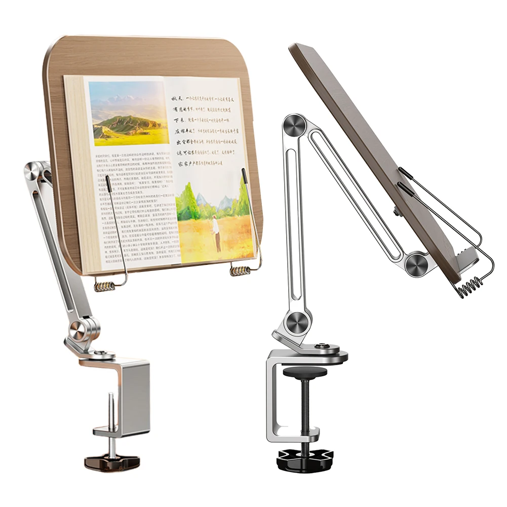 Book Stand for Reading with 360° Rotating Base Recipe Book Holder with Elastic Page Clip for Music Scores Recipe Tablet Laptop 2