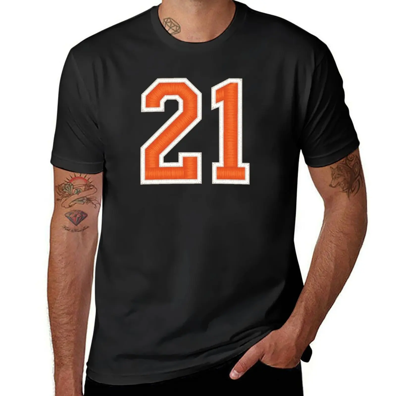 

Sports Number 21 Jersey twenty-one Orange T-shirt summer top summer tops heavyweights t shirts for men cotton