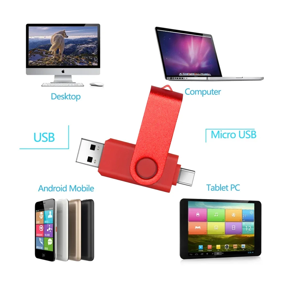 2 IN 1 USB 2.0 Type-C Flash Drive 4GB 8GB 16GB 32GB 64GB 128GB