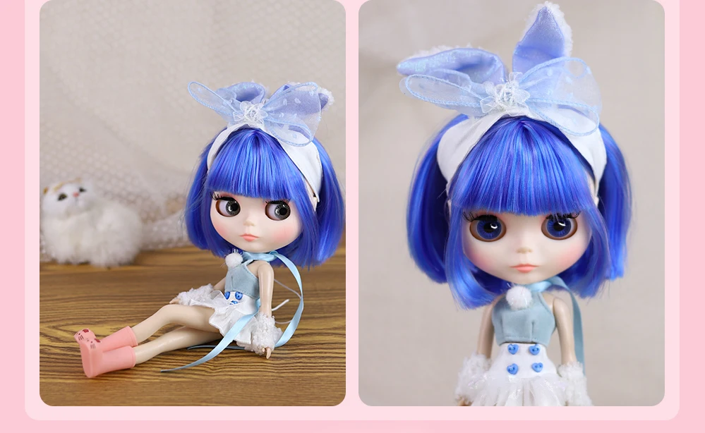 Nevaeh – Premium Custom Neo Blythe Doll with Blue Hair, White Skin & Matte Cute Face 2
