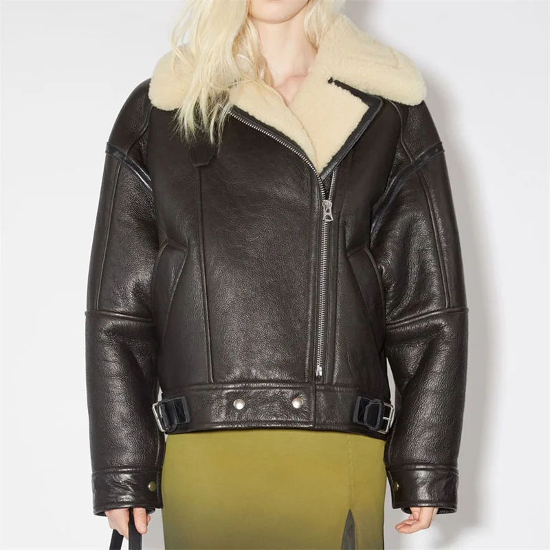 

Sheepskin coat for women 2023 Winter New Korean Fashion Artificial Leather Lamb Fleece Integrated Women's Jacket Warm Thick Coat