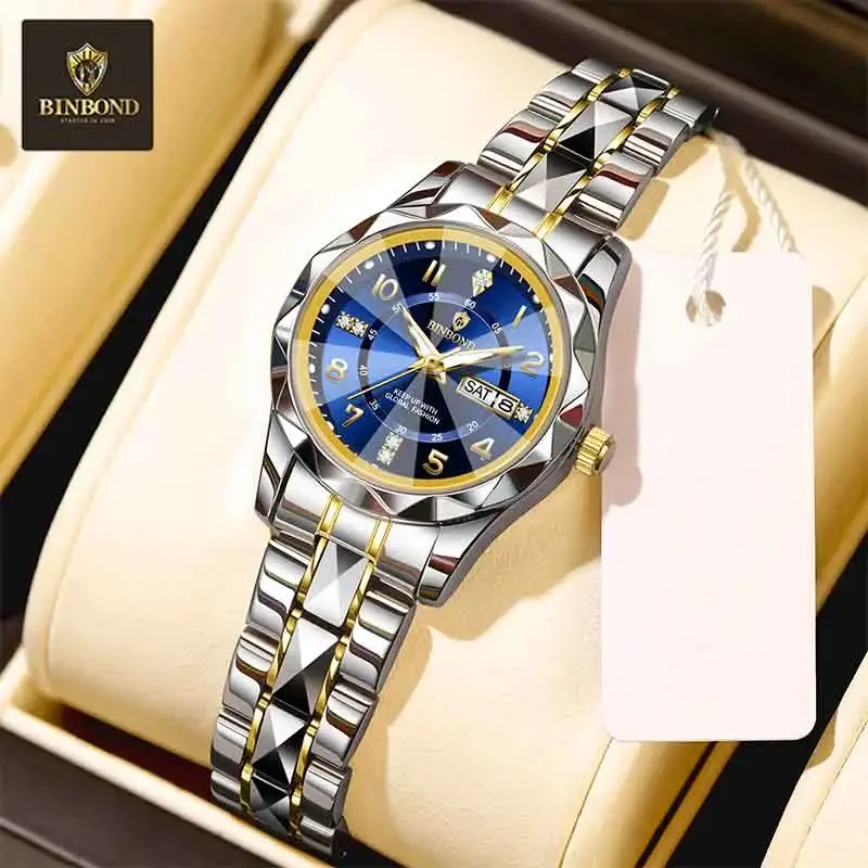 BINBOND B6632 Top Brand Luxury Fashion Business Womens Quartz Watches 30M Waterproof Week Date Clock Sport Womens Wristwatch